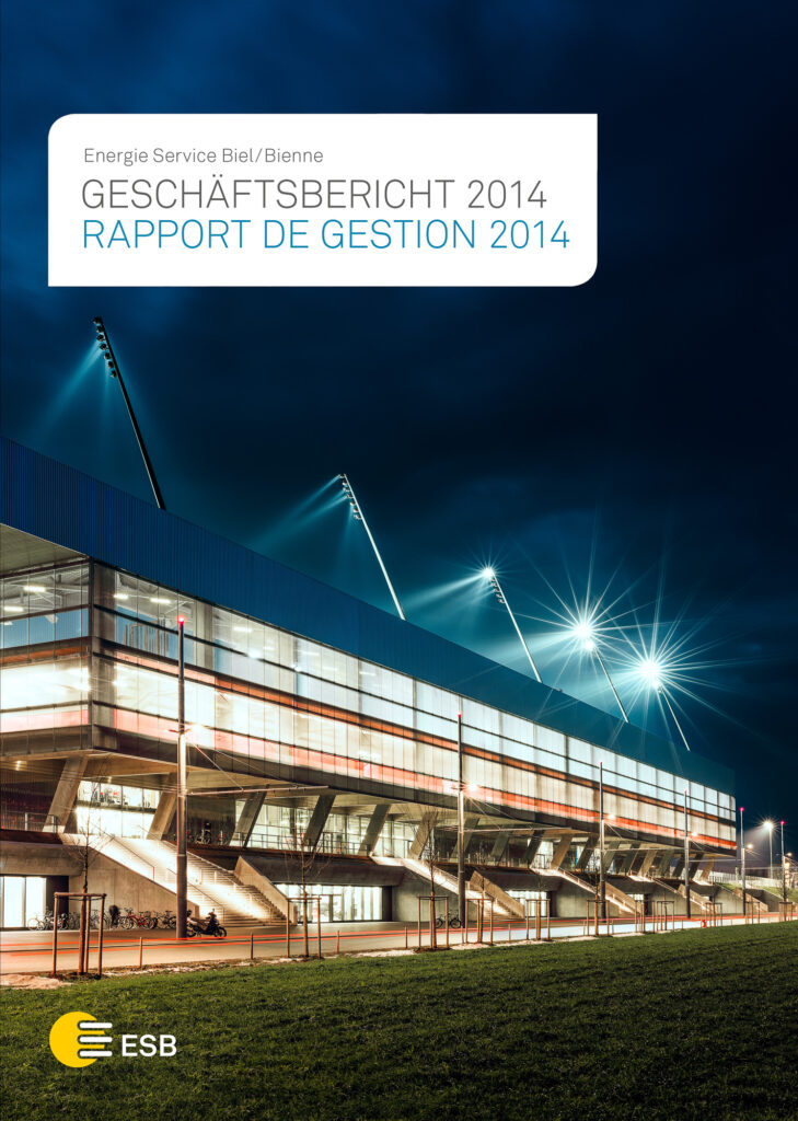 Titelbild für den Geschäftsbericht 2015 für den Energie Services Biel-Bienne zum Thema Künstliches Licht.